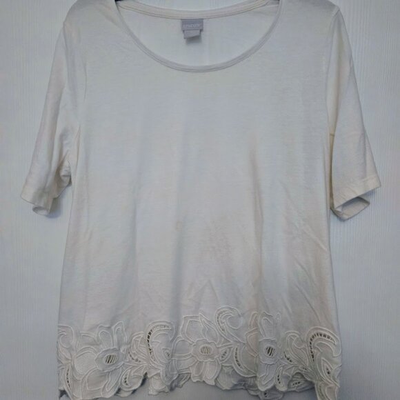 Chico's Tops - Chico's cream color S/S top with floral hem Sizze 2/L